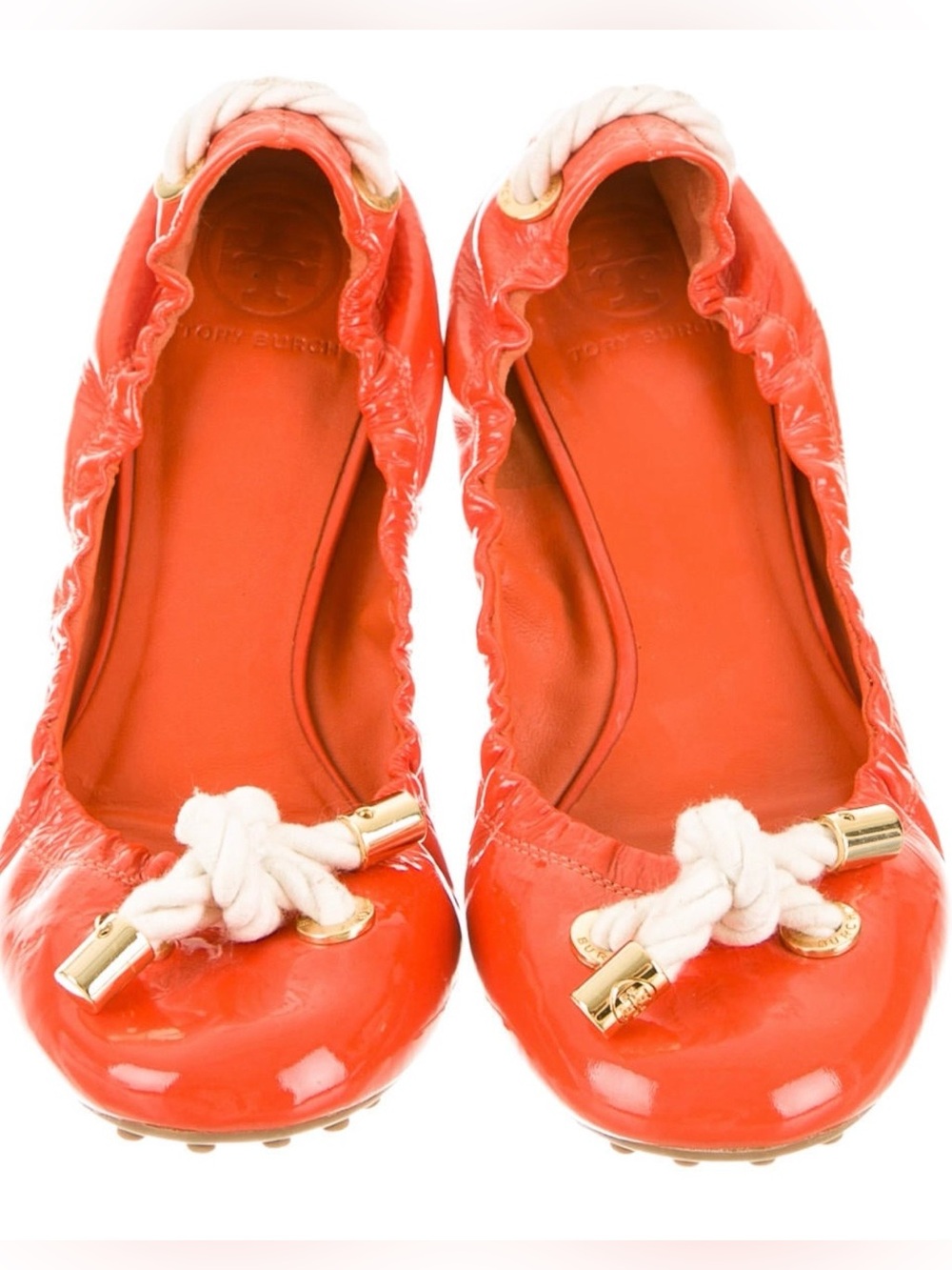 RARE!  Tory Burch REESE Orange Patent Leather Rope-Tie Ballet Flats